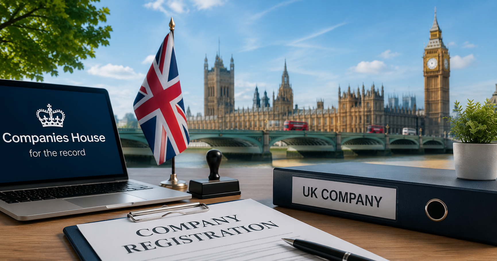 İngiltere'de şirket kurmak isteyen yatırımcılar için Londra temalı şirket kuruluşu, yatırım ve ticaret hukuku görseli